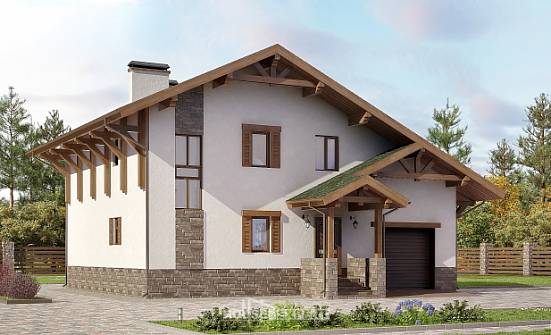 190-007-П Проект двухэтажного дома с мансардным этажом, гараж, уютный домик из кирпича Ершов | Проекты домов от House Expert