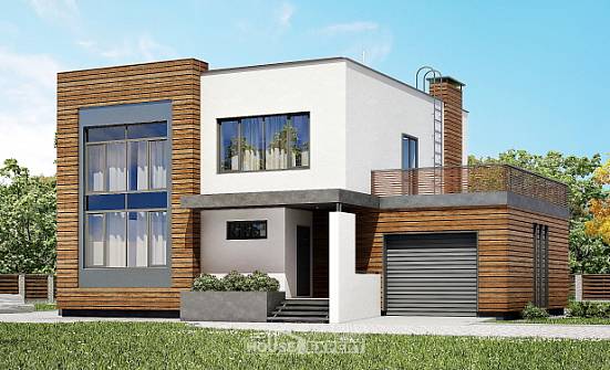 220-003-П Проект двухэтажного дома и гаражом, современный дом из твинблока Энгельс | Проекты домов от House Expert