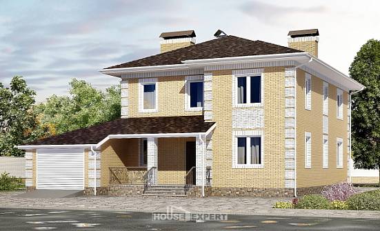 220-006-Л Проект двухэтажного дома и гаражом, современный коттедж из поризованных блоков Вольск | Проекты домов от House Expert