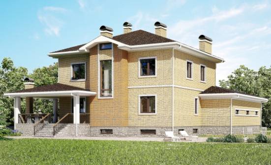 350-002-Л Проект трехэтажного дома и гаражом, современный коттедж из кирпича Вольск | Проекты домов от House Expert