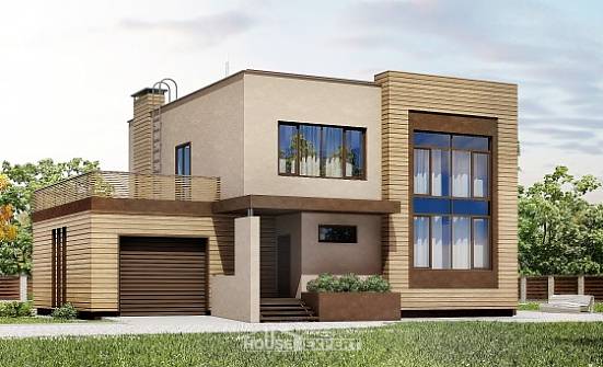 220-003-Л Проект двухэтажного дома и гаражом, современный загородный дом из газобетона Балашов | Проекты домов от House Expert