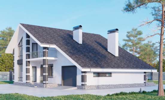 190-008-П Проект двухэтажного дома с мансардным этажом, гараж, простой дом из пеноблока Энгельс | Проекты домов от House Expert