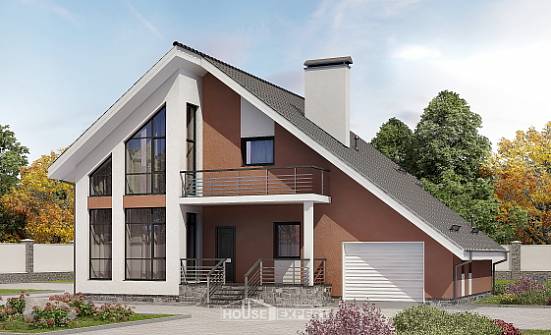 200-007-П Проект двухэтажного дома мансардой и гаражом, красивый коттедж из газобетона Ртищево | Проекты домов от House Expert