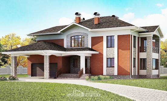 400-002-Л Проект двухэтажного дома и гаражом, большой коттедж из кирпича Саратов | Проекты домов от House Expert