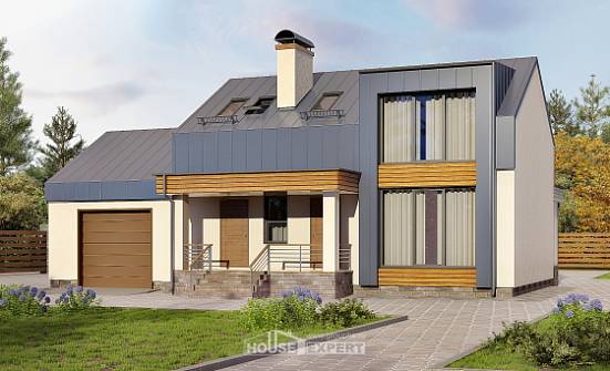150-015-П Проект двухэтажного дома с мансардным этажом, гараж, бюджетный дом из газобетона Вольск | Проекты домов от House Expert