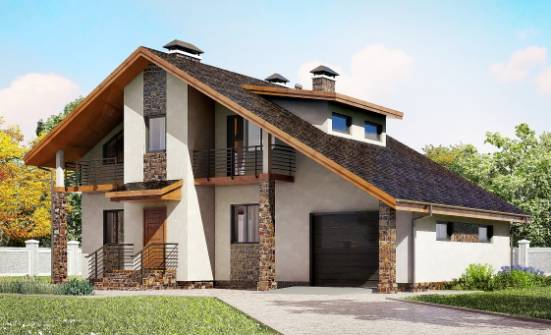 180-008-П Проект двухэтажного дома мансардой и гаражом, уютный домик из газосиликатных блоков Энгельс | Проекты домов от House Expert
