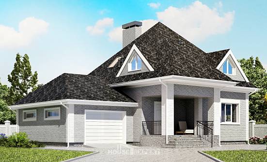 135-001-Л Проект двухэтажного дома мансардой и гаражом, современный коттедж из кирпича Ртищево | Проекты домов от House Expert
