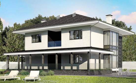 245-002-П Проект двухэтажного дома, гараж, современный домик из газобетона Маркс | Проекты домов от House Expert