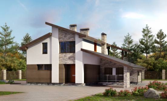 200-010-П Проект двухэтажного дома мансардный этаж и гаражом, современный коттедж из бризолита Саратов | Проекты домов от House Expert