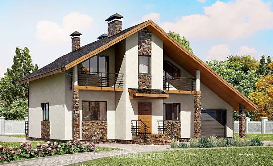 180-008-П Проект двухэтажного дома мансардой и гаражом, уютный домик из газосиликатных блоков Энгельс | Проекты домов от House Expert