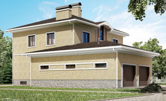 350-002-Л Проект трехэтажного дома и гаражом, современный коттедж из кирпича Вольск | Проекты домов от House Expert