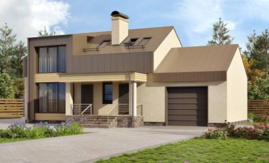 150-015-Л Проект двухэтажного дома с мансардой и гаражом, бюджетный домик из бризолита Ершов | Проекты домов от House Expert