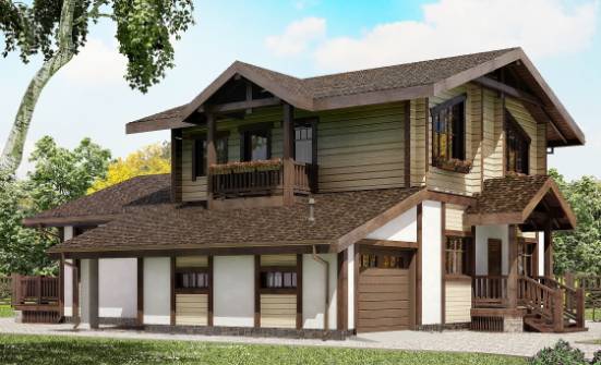 190-004-П Проект двухэтажного дома мансардой, гараж, красивый загородный дом из арболита из бревен Вольск | Проекты домов от House Expert
