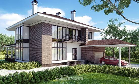 340-001-П Проект двухэтажного дома и гаражом, классический загородный дом из кирпича Ершов | Проекты домов от House Expert