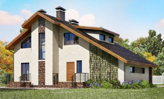 180-008-Л Проект двухэтажного дома с мансардным этажом, гараж, простой домик из арболита Энгельс | Проекты домов от House Expert