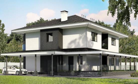245-002-П Проект двухэтажного дома, гараж, современный домик из газобетона Маркс | Проекты домов от House Expert