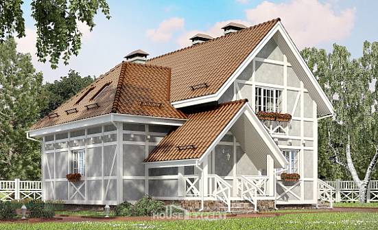 160-003-Л Проект двухэтажного дома с мансардой, компактный домик из газосиликатных блоков Вольск | Проекты домов от House Expert