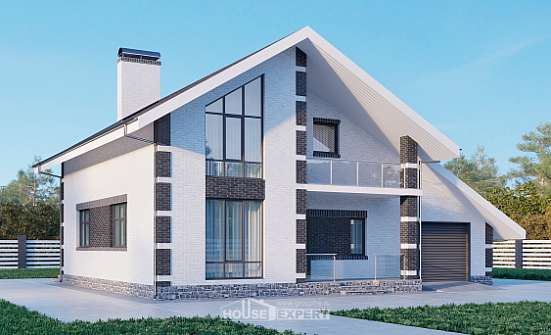 190-008-П Проект двухэтажного дома с мансардным этажом, гараж, простой дом из пеноблока Энгельс | Проекты домов от House Expert