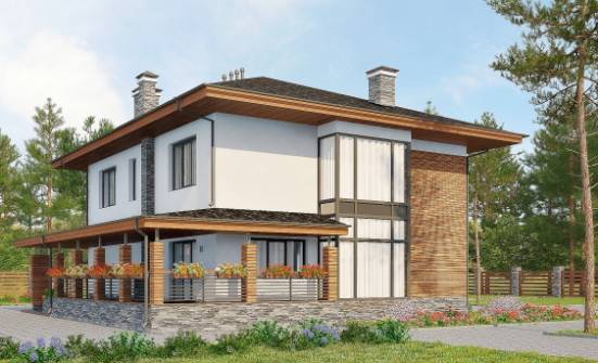 305-001-П Проект двухэтажного дома, гараж, классический дом из блока Саратов | Проекты домов от House Expert