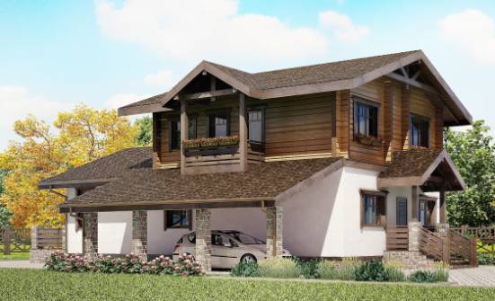 170-004-Л Проект двухэтажного дома с мансардой и гаражом, уютный дом из газобетона из бревен Маркс | Проекты домов от House Expert