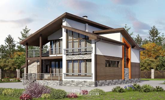 240-004-П Проект двухэтажного дома с мансардным этажом и гаражом, средний загородный дом из бризолита Энгельс | Проекты домов от House Expert