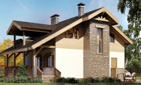 150-004-П Проект двухэтажного дома мансардой, красивый дом из поризованных блоков Вольск | Проекты домов от House Expert