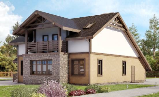 180-011-Л Проект двухэтажного дома с мансардой, гараж, небольшой коттедж из твинблока Вольск | Проекты домов от House Expert