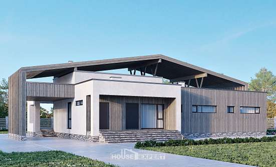170-011-Л Проект одноэтажного дома, современный коттедж из кирпича Балашов | Проекты домов от House Expert