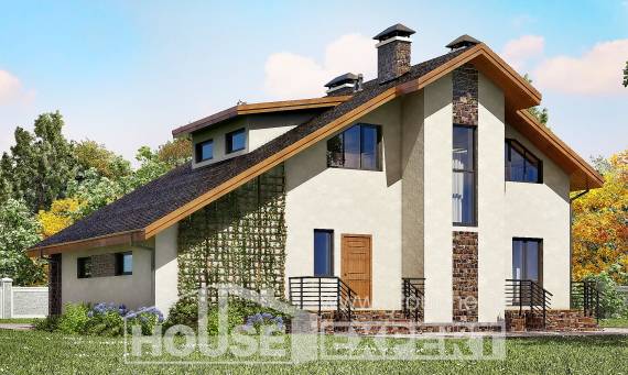 180-008-П Проект двухэтажного дома с мансардным этажом, гараж, средний дом из арболита Саратов, House Expert