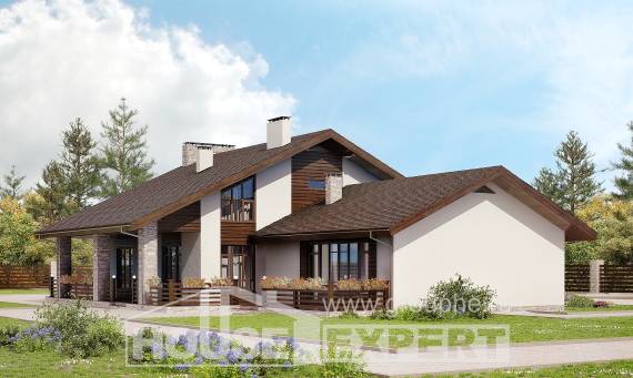 480-001-Л Проект двухэтажного дома с мансардой, огромный домик из газосиликатных блоков, Саратов