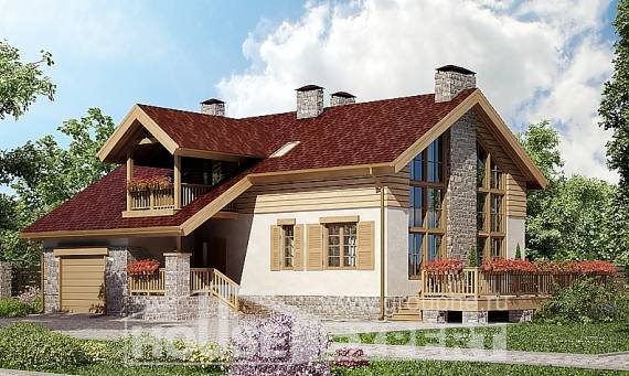 165-002-П Проект двухэтажного дома мансардный этаж, гараж, бюджетный загородный дом из арболита Вольск, House Expert