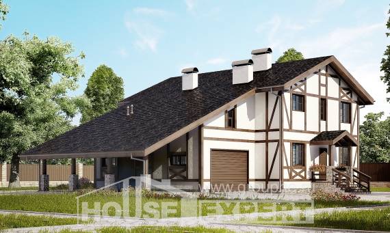 250-002-Л Проект двухэтажного дома мансардой и гаражом, уютный коттедж из кирпича Ртищево, House Expert