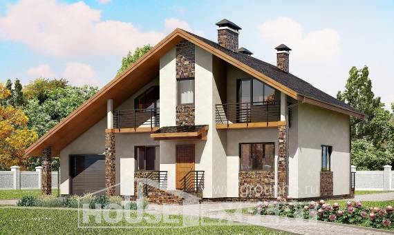 180-008-Л Проект двухэтажного дома мансардой и гаражом, классический коттедж из газобетона, Ершов
