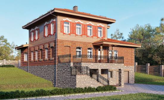 380-002-Л Проект трехэтажного дома и гаражом, огромный домик из кирпича, Балаково