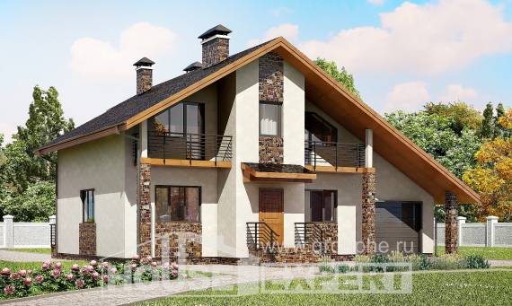180-008-П Проект двухэтажного дома с мансардным этажом, гараж, красивый домик из арболита, Ершов
