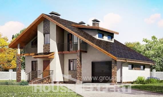 180-008-П Проект двухэтажного дома с мансардой и гаражом, средний домик из пеноблока Балашов, House Expert