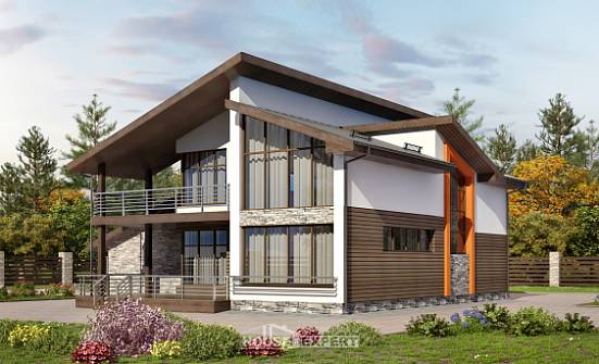 200-010-П Проект двухэтажного дома мансардой, гараж, красивый коттедж из бризолита Ершов | Проекты домов от House Expert