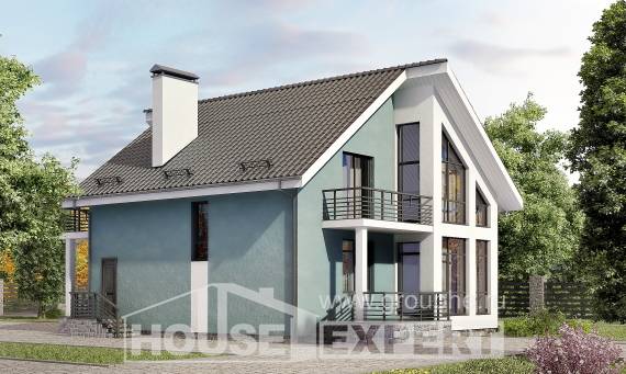 170-006-П Проект двухэтажного дома мансардой, уютный коттедж из газосиликатных блоков Саратов, House Expert
