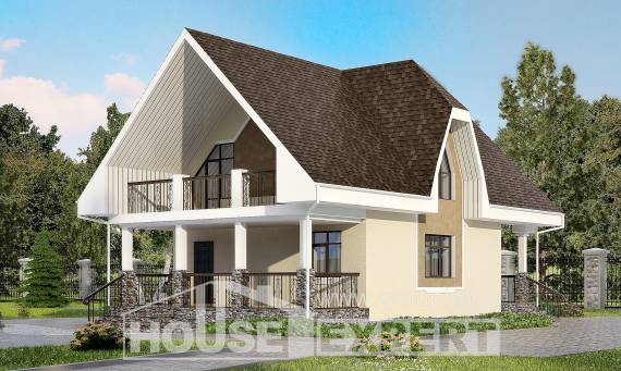 125-001-Л Проект двухэтажного дома с мансардой, простой загородный дом из газосиликатных блоков Маркс, House Expert
