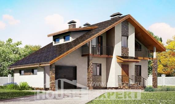 180-008-Л Проект двухэтажного дома с мансардой и гаражом, средний домик из арболита, Ртищево