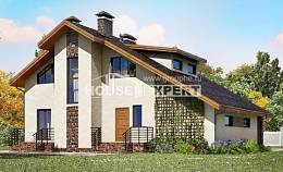 180-008-Л Проект двухэтажного дома с мансардным этажом, гараж, простой коттедж из арболита Саратов, House Expert