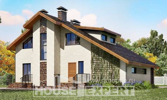 180-008-Л Проект двухэтажного дома с мансардным этажом, гараж, простой коттедж из арболита Саратов, House Expert