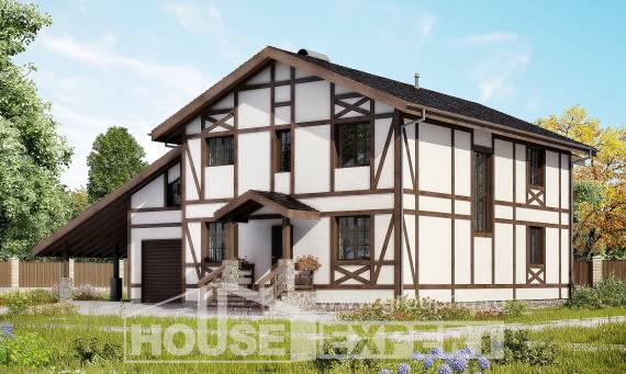 250-002-Л Проект двухэтажного дома мансардой и гаражом, уютный домик из кирпича Балаково, House Expert