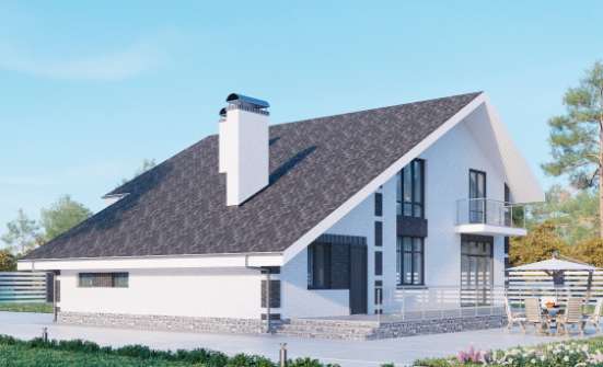 190-008-П Проект двухэтажного дома с мансардой, гараж, красивый загородный дом из пеноблока, Ртищево