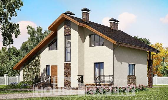 180-008-П Проект двухэтажного дома с мансардным этажом и гаражом, средний домик из теплоблока, Ртищево