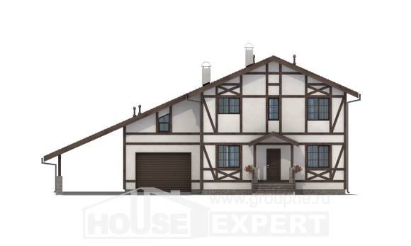 250-002-Л Проект двухэтажного дома мансардой и гаражом, классический коттедж из кирпича Вольск, House Expert