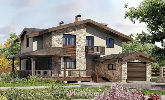 220-001-Л Проект двухэтажного дома с мансардой, гараж, классический загородный дом из бризолита, Саратов