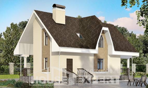 125-001-Л Проект двухэтажного дома с мансардным этажом, небольшой коттедж из поризованных блоков Вольск, House Expert