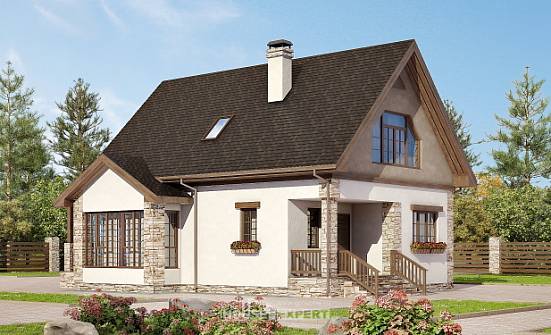 140-002-Л Проект двухэтажного дома с мансардным этажом, уютный коттедж из арболита, Ершов
